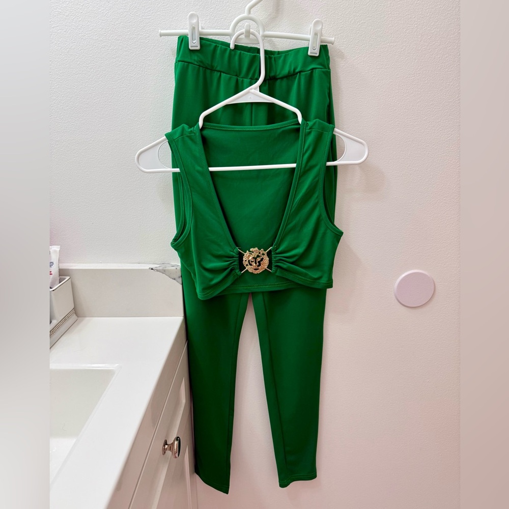 SHEIN 2-piece set Green Sleeveless Crop Top and Leggings US S